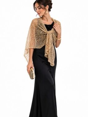 Elegant Semi Sheer Scalloped Edge Shawl or Wrap